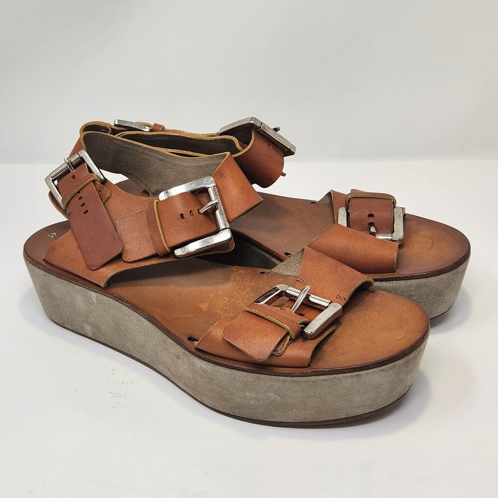 Michael Kors Women Colby Brown Leather Flatform Sandal Size 41 US 10 Buckle